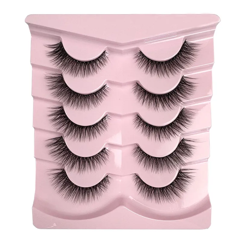 5 Pairs Faux Mink Strip Lashes with Black Band – Natural Look Fluffy False Eyelashes, Reusable Synthetic Eye Lashes Pack